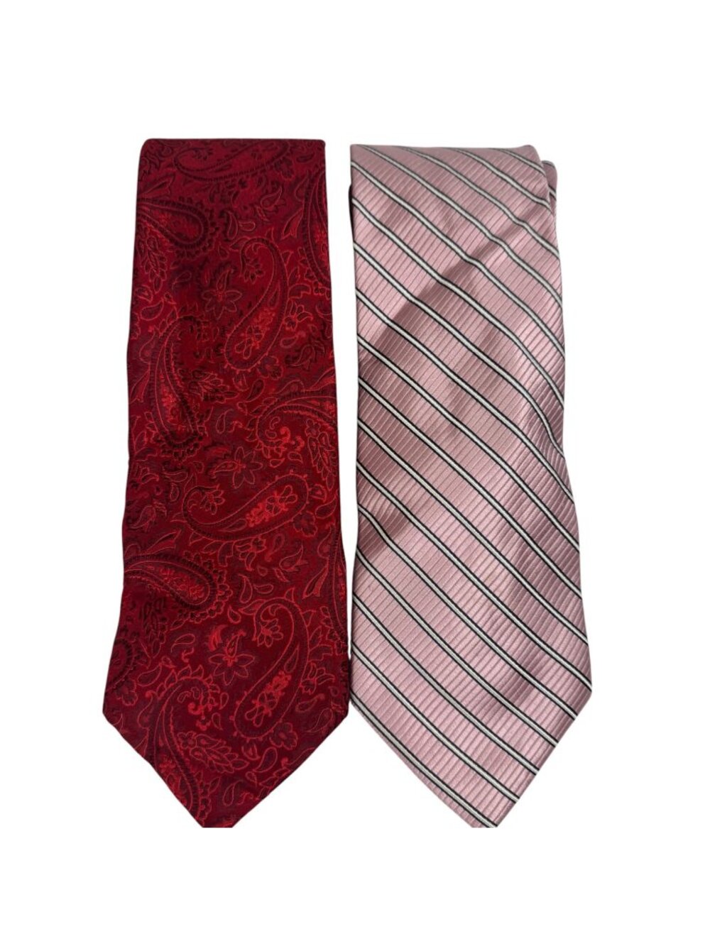 Club Room Lot of 2 Men's Neck Ties 100% Silk Red Paisley Pink Stripes Preppy